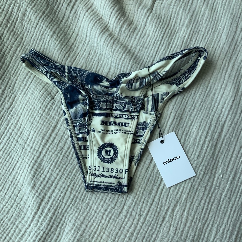 New with tags Miaou Kauia Bambi Money Print Ruched Bikini Bottoms Swimwear